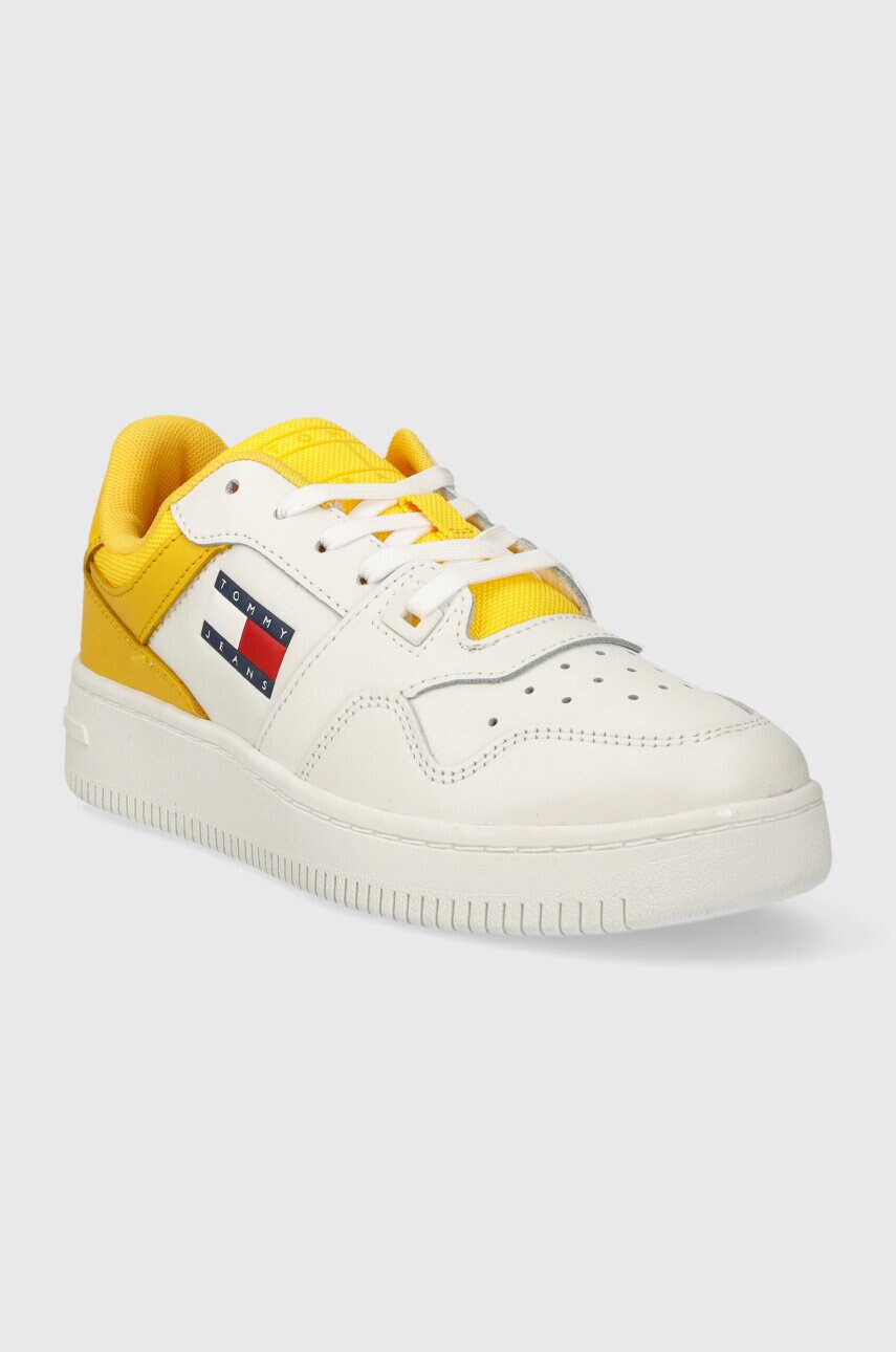 Шкіряні кросівки Tommy Jeans TJW RETRO BASKET ESS колір жовтий EN0EN02505