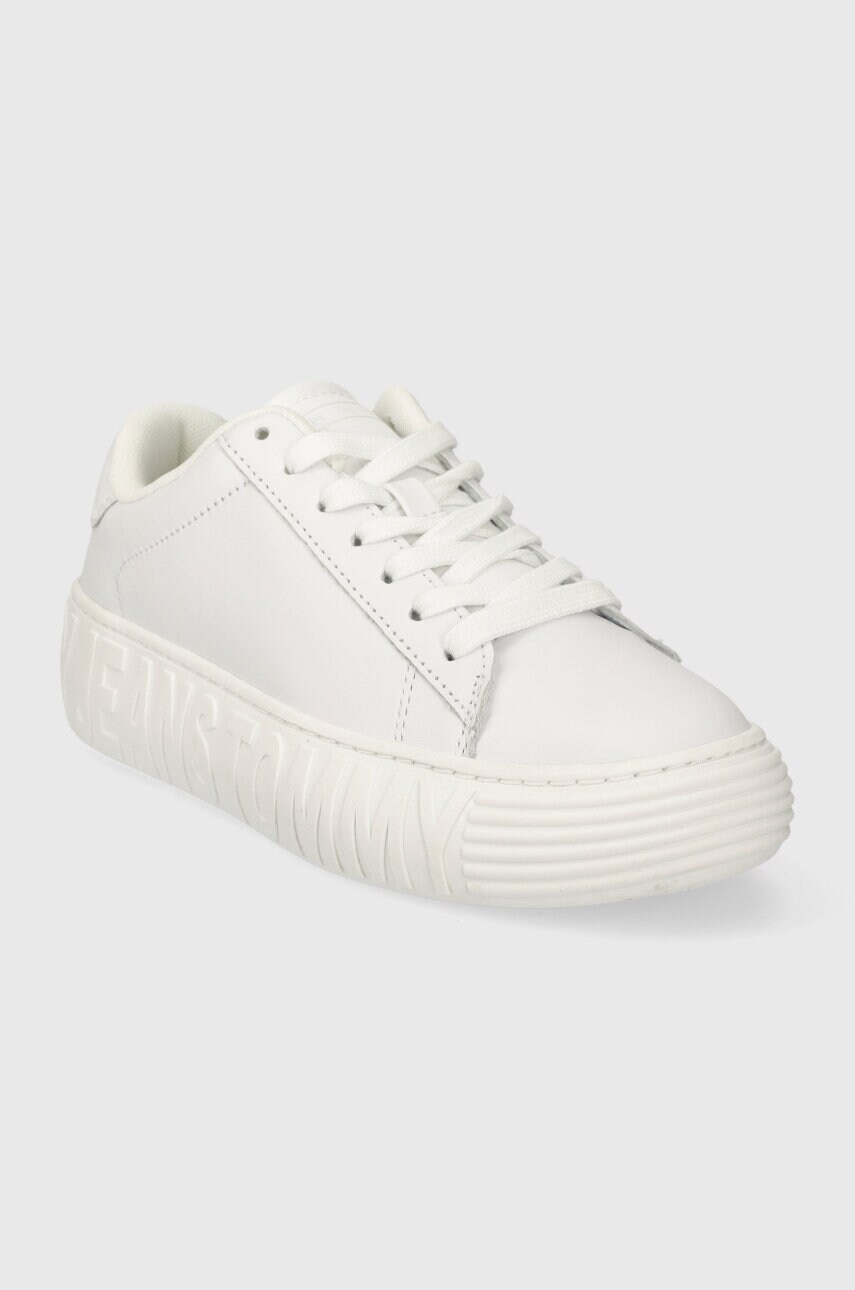 Шкіряні кросівки Tommy Jeans TJW LEATHER CUPSOLE ESS колір білий EN0EN02507