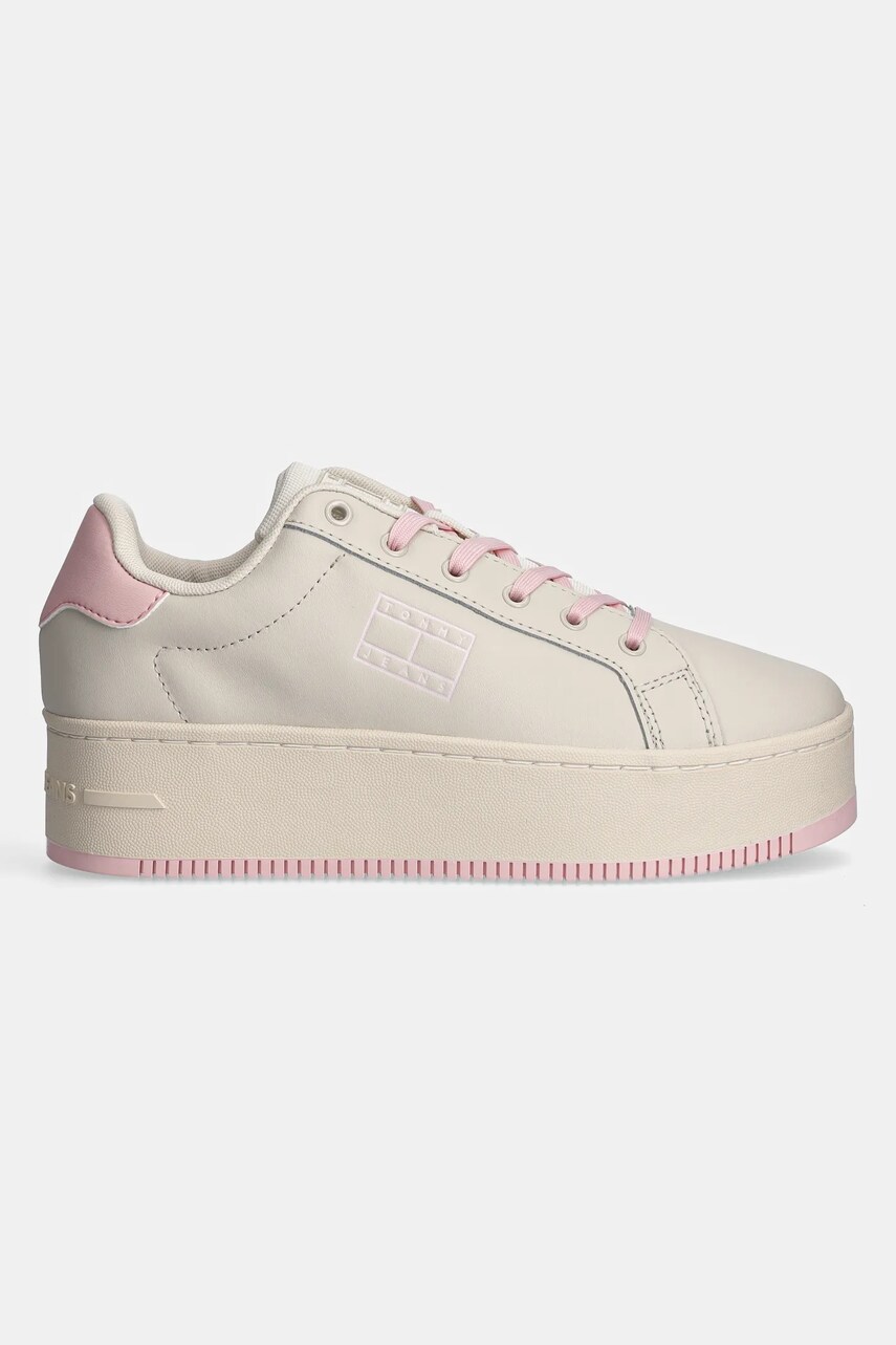 Шкіряні кросівки Tommy Jeans TJW FLATFORM ESS колір чорний EN0EN02518