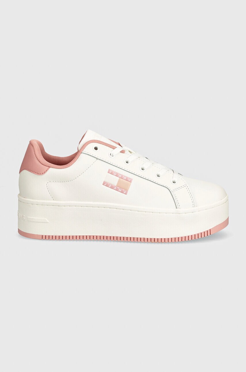 Купити Шкіряні кросівки Tommy Jeans TJW FLATFORM ESS колір рожевий EN0EN02518 – головне зображення