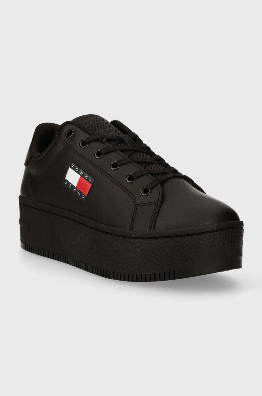 Шкіряні кросівки Tommy Jeans TJW FLATFORM ESS колір чорний EN0EN02518