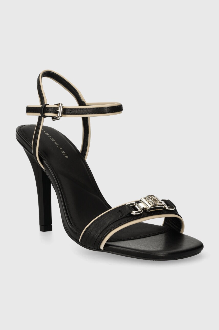 Шкіряні сандалі Tommy Hilfiger TH HARDWARE HEELED SANDAL колір чорний FW0FW07796