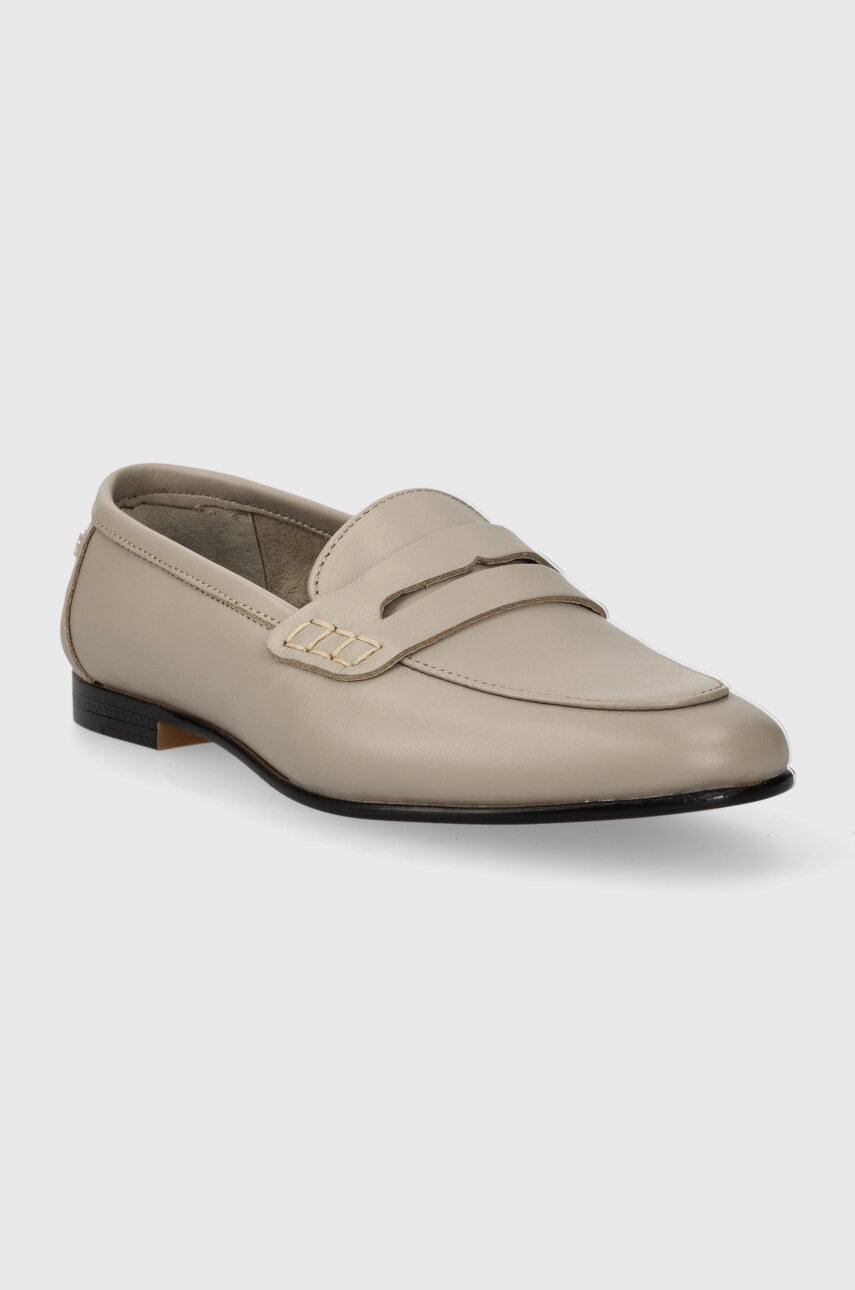 Шкіряні мокасини Tommy Hilfiger ESSENTIAL LEATHER LOAFER жіночі колір бежевий на плоскому ходу FW0FW07769