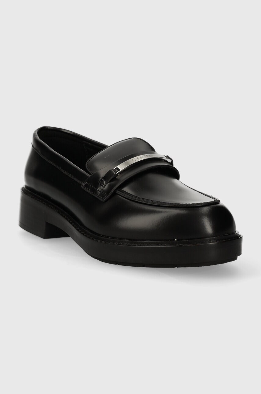 Шкіряні мокасини Calvin Klein RUBBER SOLE LOAFER W/HW жіночі колір чорний на платформі HW0HW02006