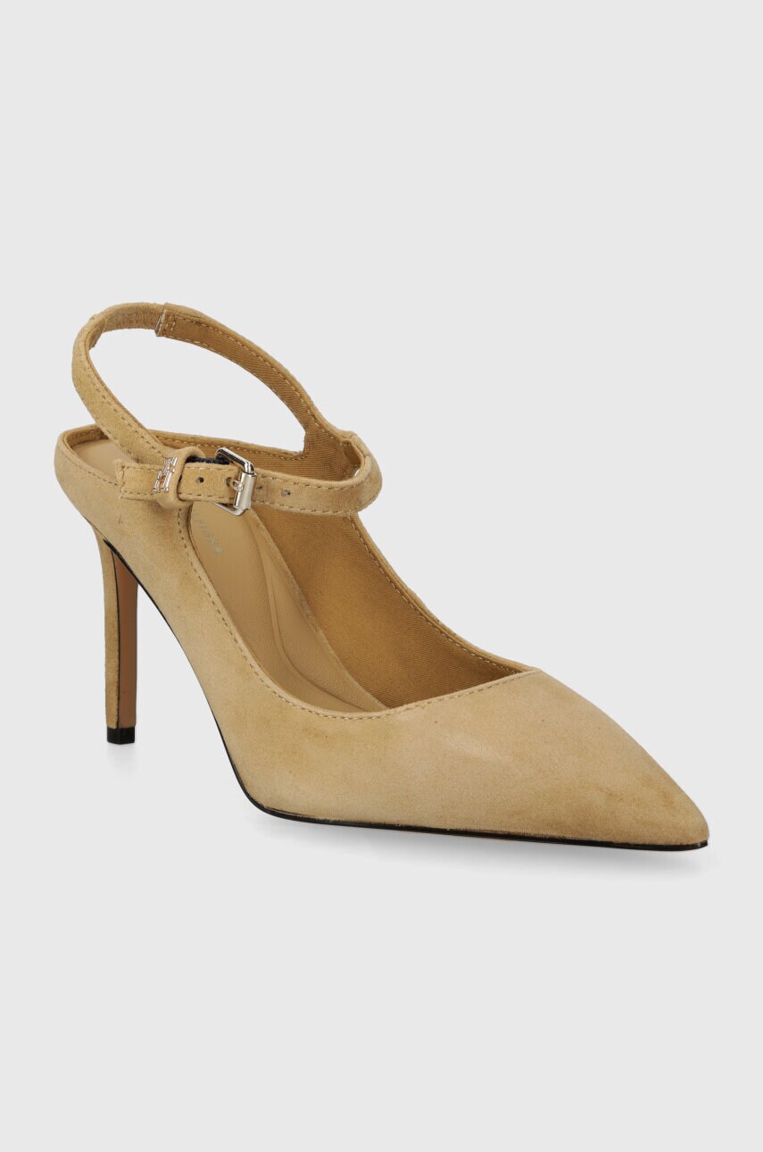 Замшеві туфлі Tommy Hilfiger TH POINTY STRAP HEEL колір бежевий FW0FW07693