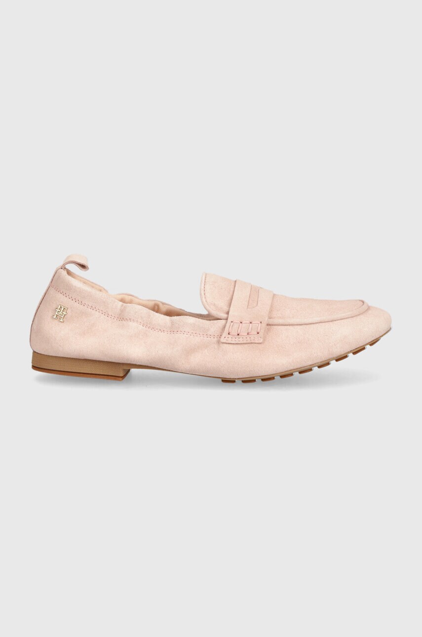 Замшеві мокасини Tommy Hilfiger TH SUEDE MOCCASIN жіночі колір рожевий на плоскому ходу FW0FW07714