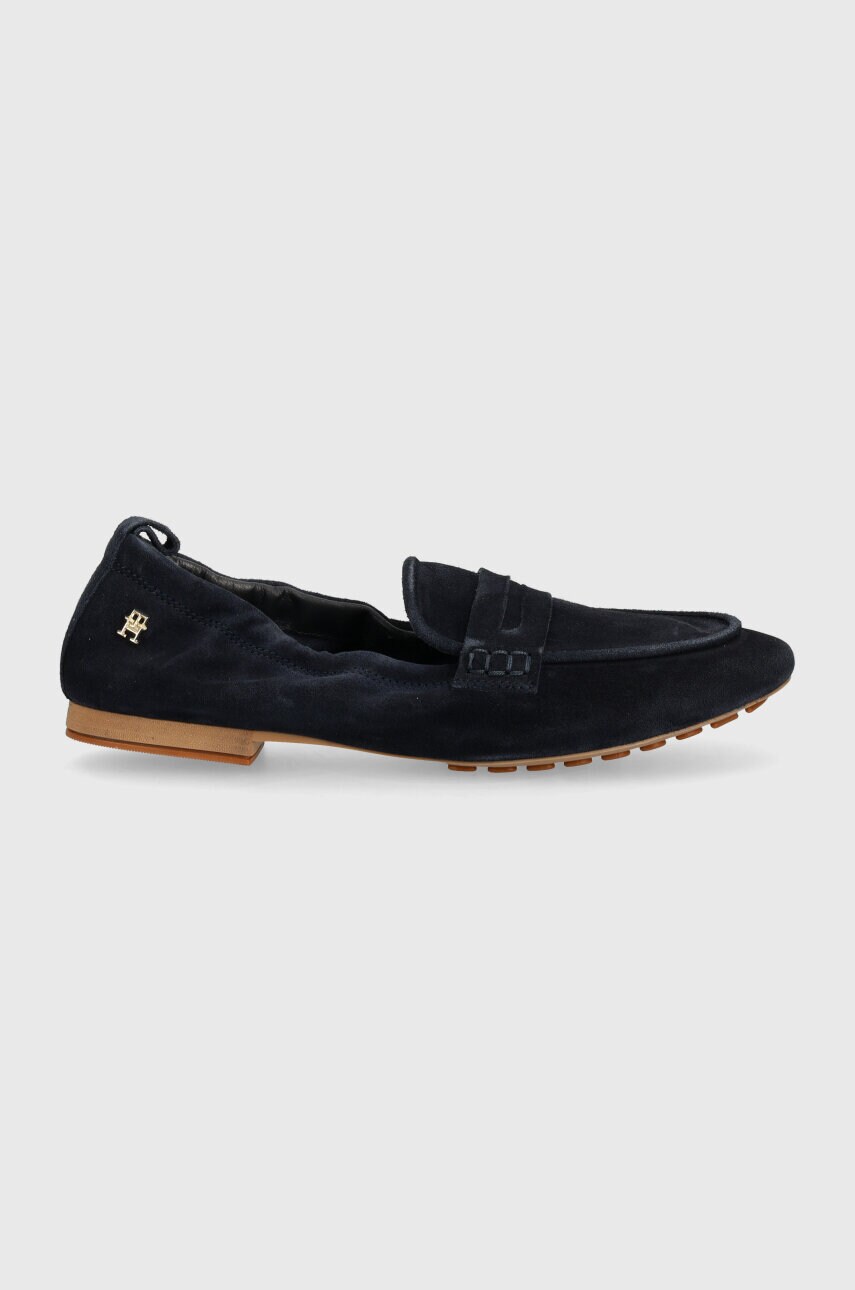 Замшеві мокасини Tommy Hilfiger TH SUEDE MOCCASIN жіночі колір синій на плоскому ходу FW0FW07714