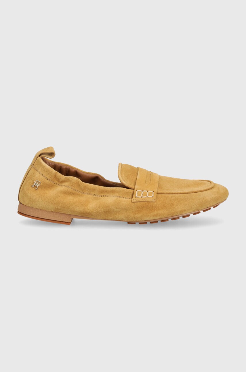 Замшеві мокасини Tommy Hilfiger TH SUEDE MOCCASIN жіночі колір бежевий на плоскому ходу FW0FW07714