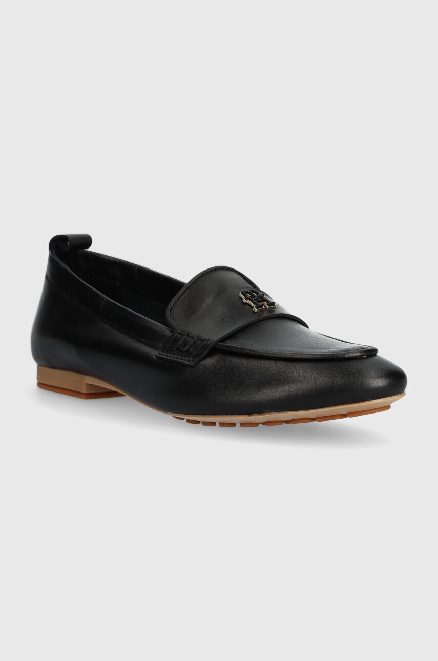 Шкіряні мокасини Tommy Hilfiger TH LEATHER MOCCASIN жіночі колір чорний на плоскому ходу FW0FW07715