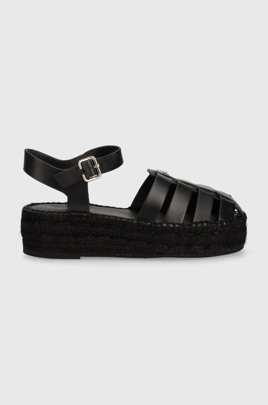 Шкіряні еспадрилі Tommy Hilfiger TH AUTHENTIC LEATHER ESPADRILLE жіночі колір чорний на платформі FW0FW07743