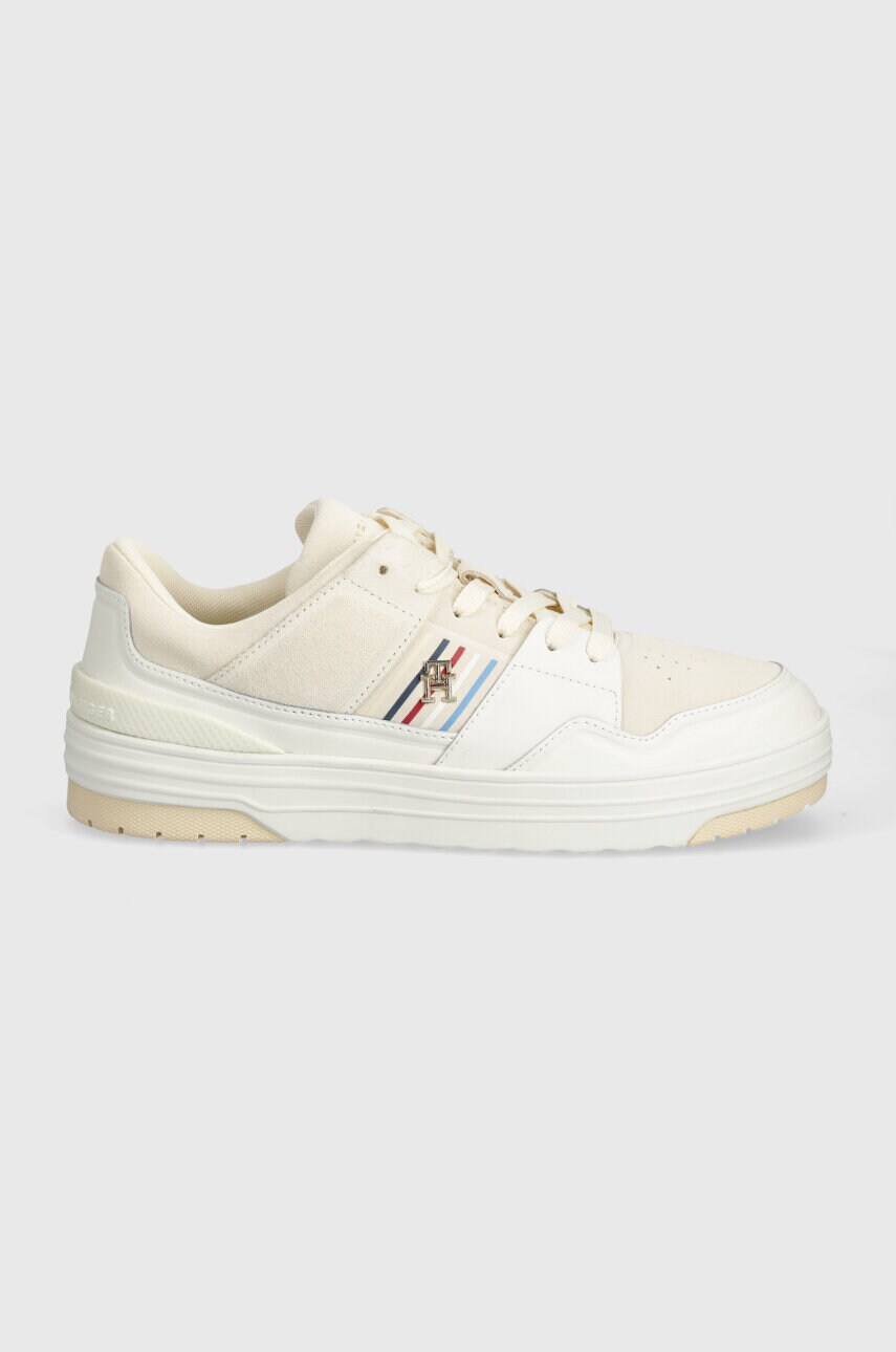 Шкіряні кросівки Tommy Hilfiger SUEDE STRIPES BASKET LO колір бежевий FW0FW07811