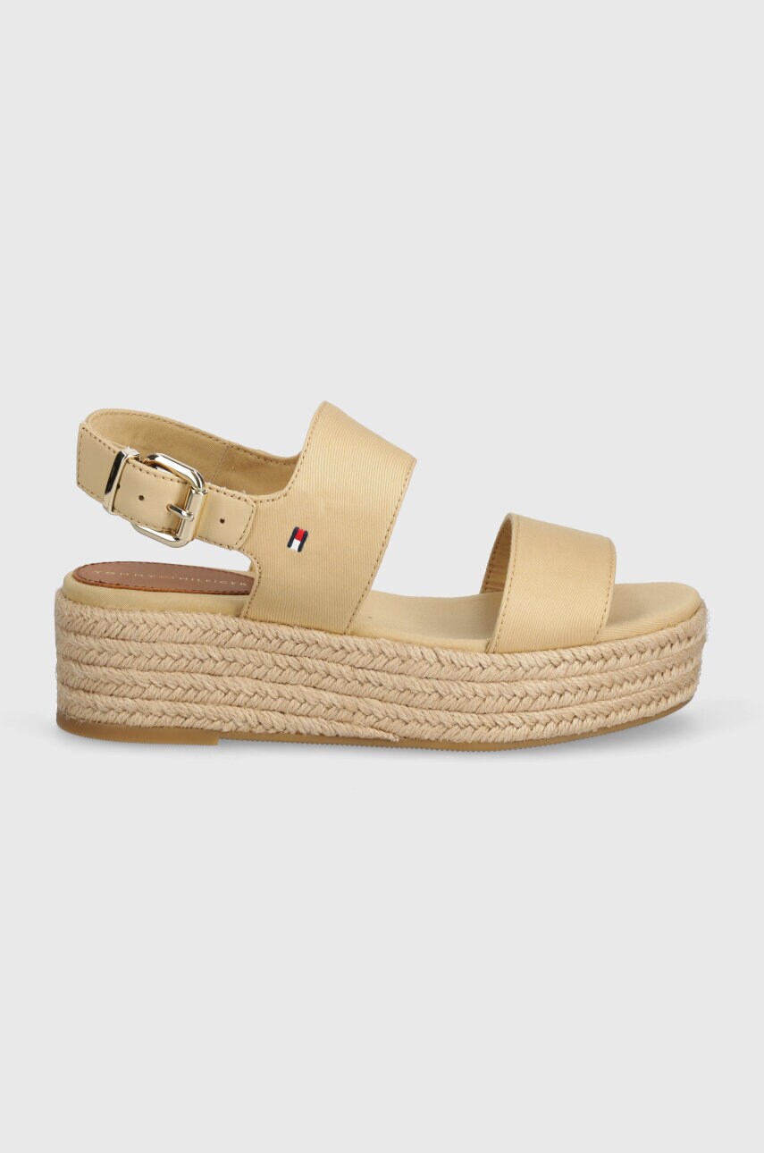 Сандалі Tommy Hilfiger MID WEDGE SANDAL жіночі колір бежевий на платформі FW0FW07885