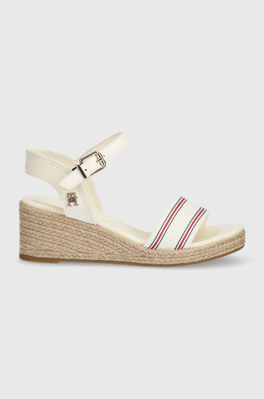 Сандалі Tommy Hilfiger SHIRTING WEDGE SANDAL колір бежевий FW0FW07887
