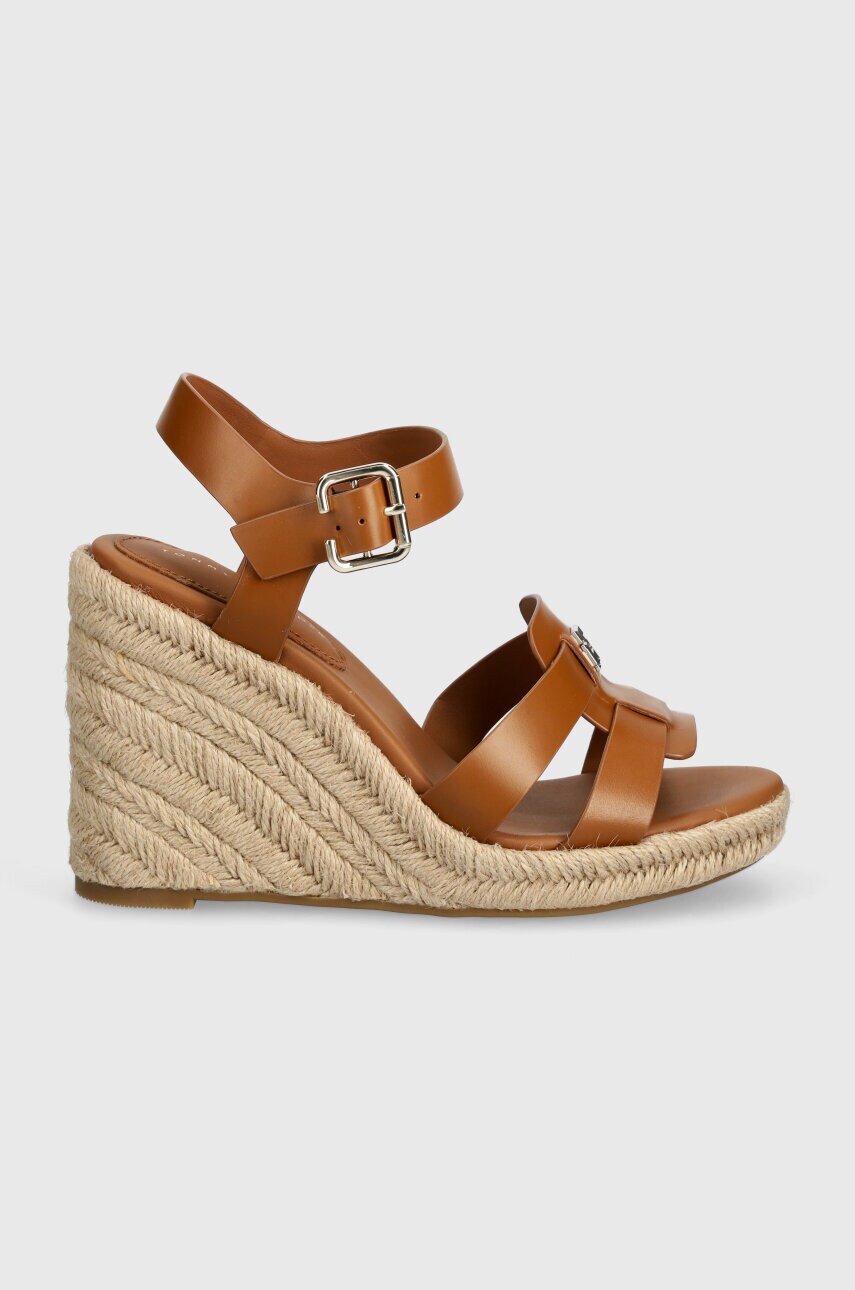Шкіряні сандалі Tommy Hilfiger ESPADRILLE HIGH WEDGE LEATHER колір коричневий FW0FW07925