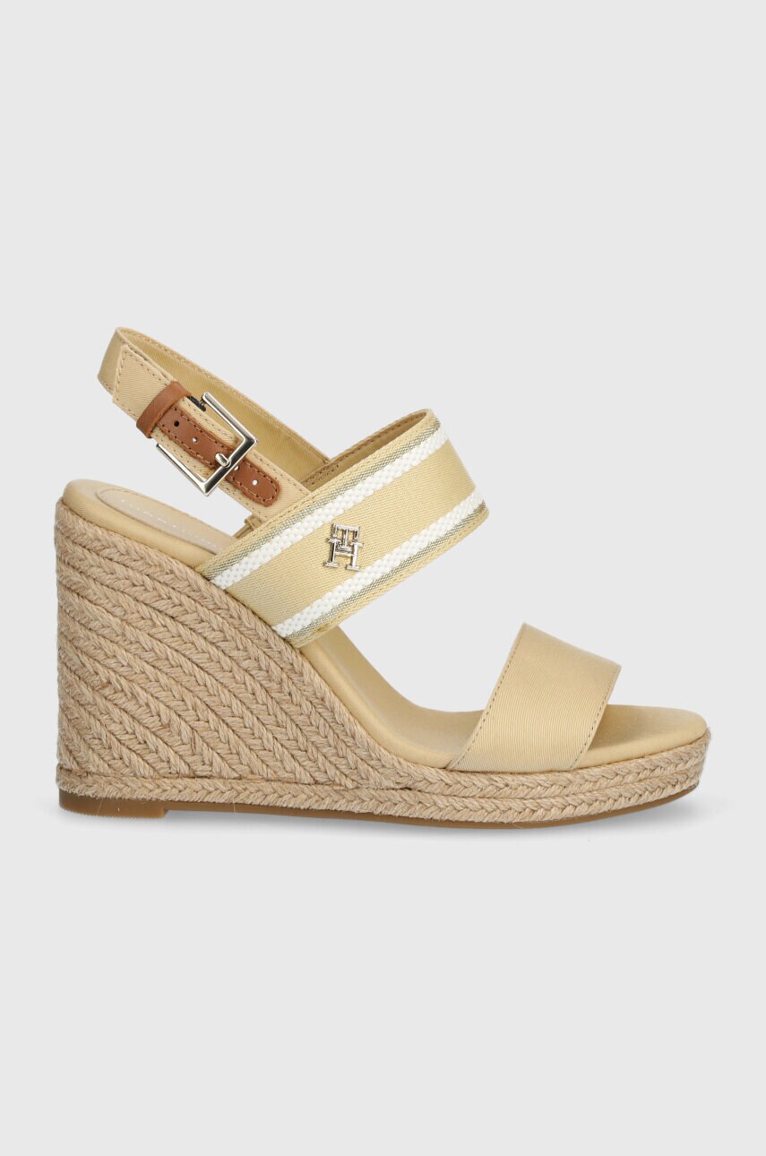 Сандалі Tommy Hilfiger WEBBING HIGH WEDGE SANDAL колір бежевий FW0FW08045