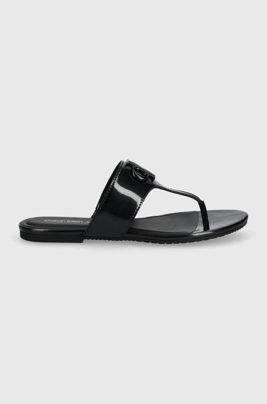 В'єтнамки Calvin Klein Jeans FLAT SANDAL SLIDE TOEPOST MG MET жіночі колір чорний на плоскому ходу YW0YW01342