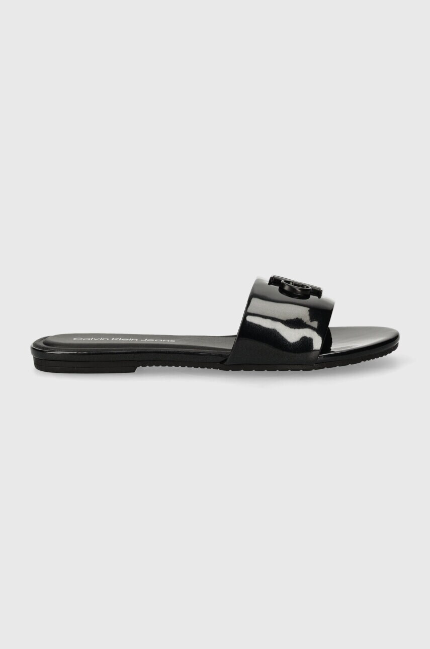 Шльопанці Calvin Klein Jeans FLAT SANDAL SLIDE MG MET жіночі колір чорний YW0YW01348