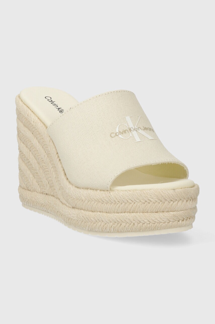 Шльопанці Calvin Klein Jeans SLIDE WEDGE ROPE SANDAL ML BTW жіночі колір бежевий на танкетці