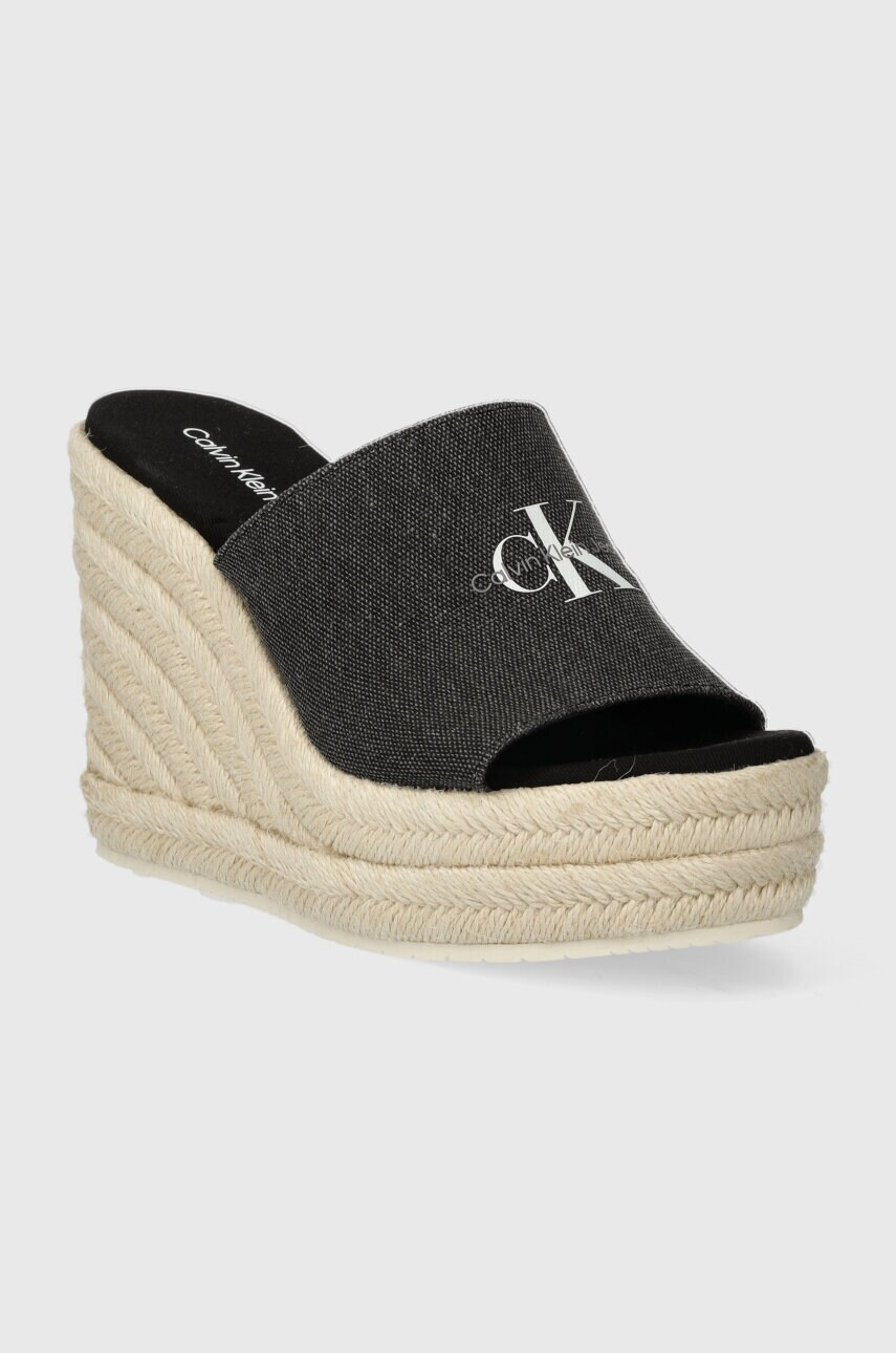 Шльопанці Calvin Klein Jeans SLIDE WEDGE ROPE SANDAL ML BTW жіночі колір чорний на танкетці