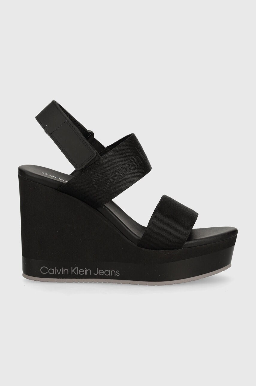 Сандалі Calvin Klein Jeans WEDGE SANDAL WEBBING IN MR колір чорний YW0YW01360