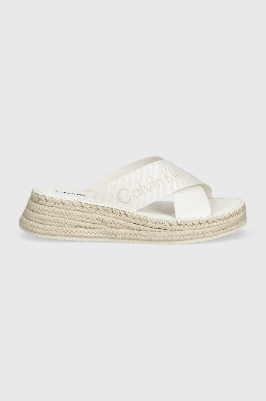 Шльопанці Calvin Klein Jeans SPORTY WEDGE ROPE SANDAL MR жіночі колір білий на танкетці YW0YW01364