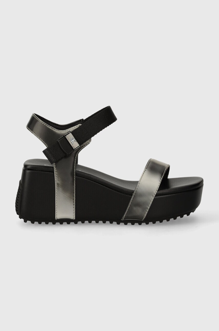 Сандалі Calvin Klein Jeans WEDGE BLOCK SANDAL METALLIC DC колір чорний YW0YW01366