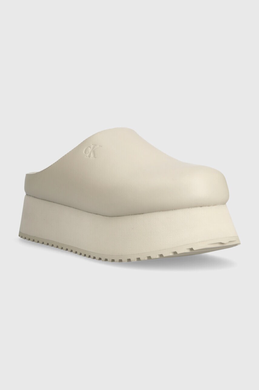 Шкіряні шльопанці Calvin Klein Jeans CLOSE TOE FLATFORM MG UC жіночі колір бежевий на платформі