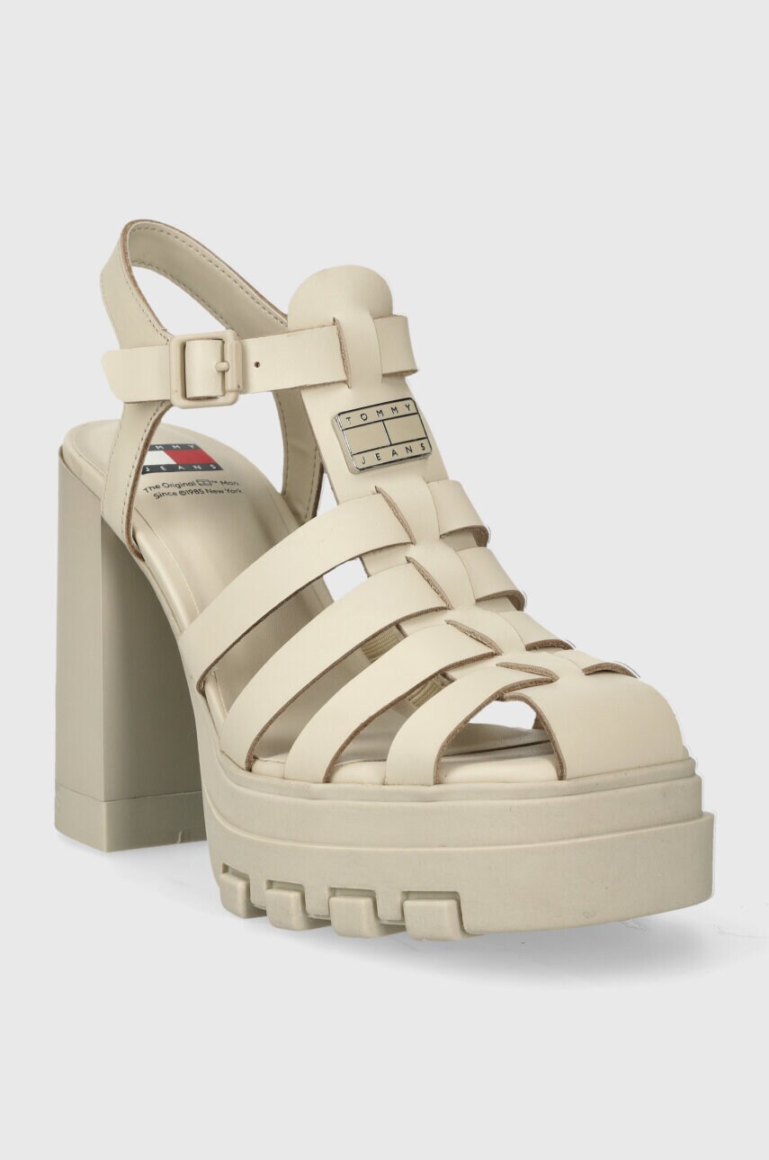 Шкіряні сандалі Tommy Jeans TJW HEEL FISHERMAN SANDAL колір бежевий EN0EN02458