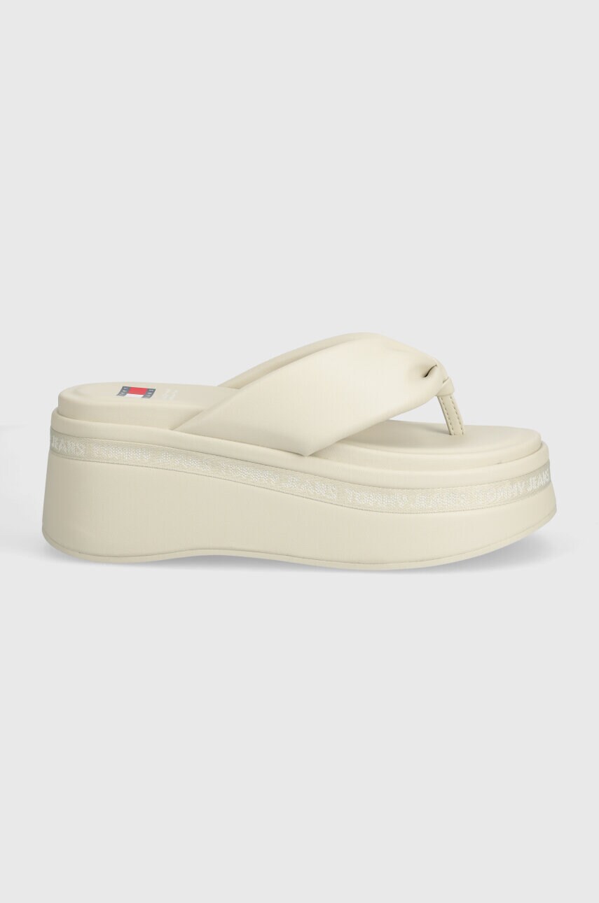 В'єтнамки Tommy Jeans TJW WEDGE SANDAL жіночі колір бежевий на платформі EN0EN02457