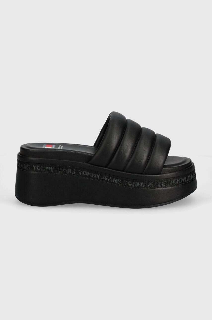 Шльопанці Tommy Jeans TJW WEDGE SANDAL жіночі колір чорний на танкетці EN0EN02455