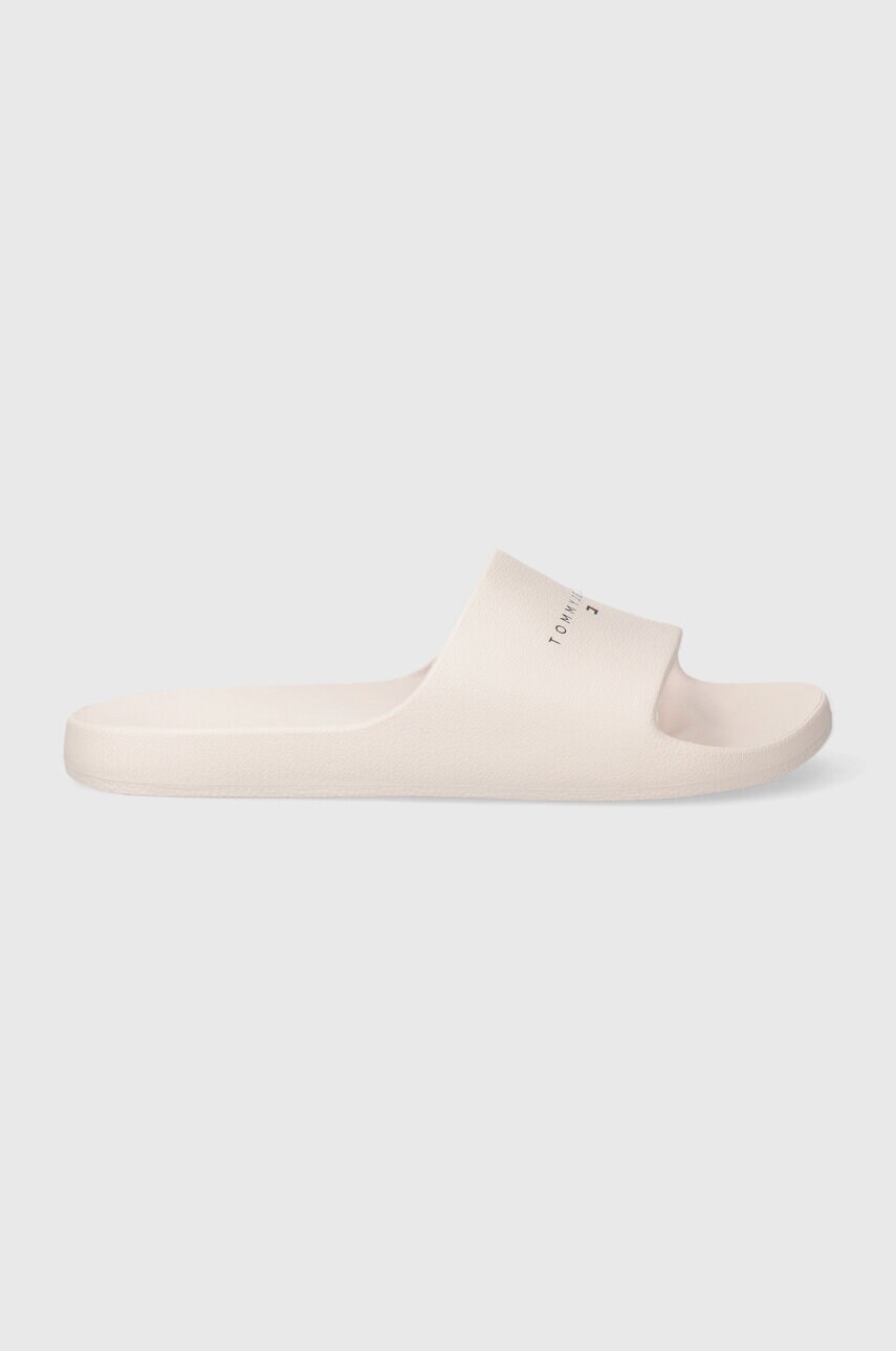 Шльопанці Tommy Jeans TJW PRINTED PU POOL SLIDE жіночі колір бежевий EN0EN02693