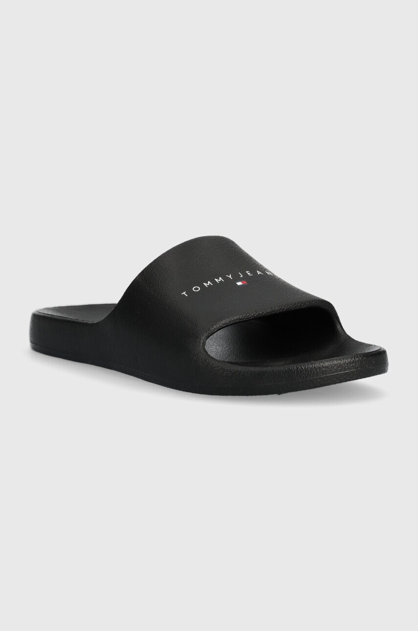 Шльопанці Tommy Jeans TJW PRINTED PU POOL SLIDE жіночі колір чорний EN0EN02693