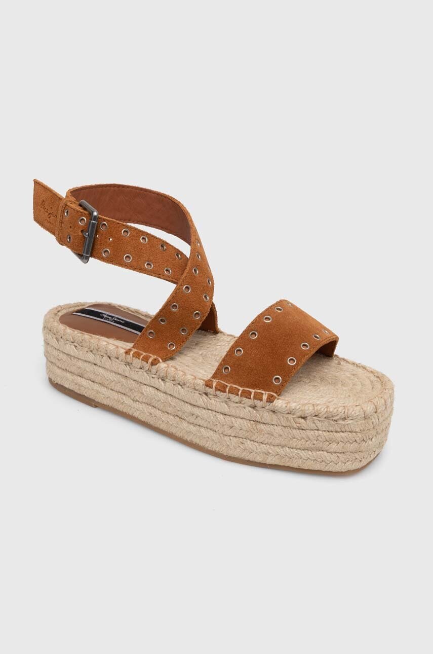 Замшеві сандалі Pepe Jeans PLS90657 жіночі колір коричневий на платформі TRACY ANTIQUE