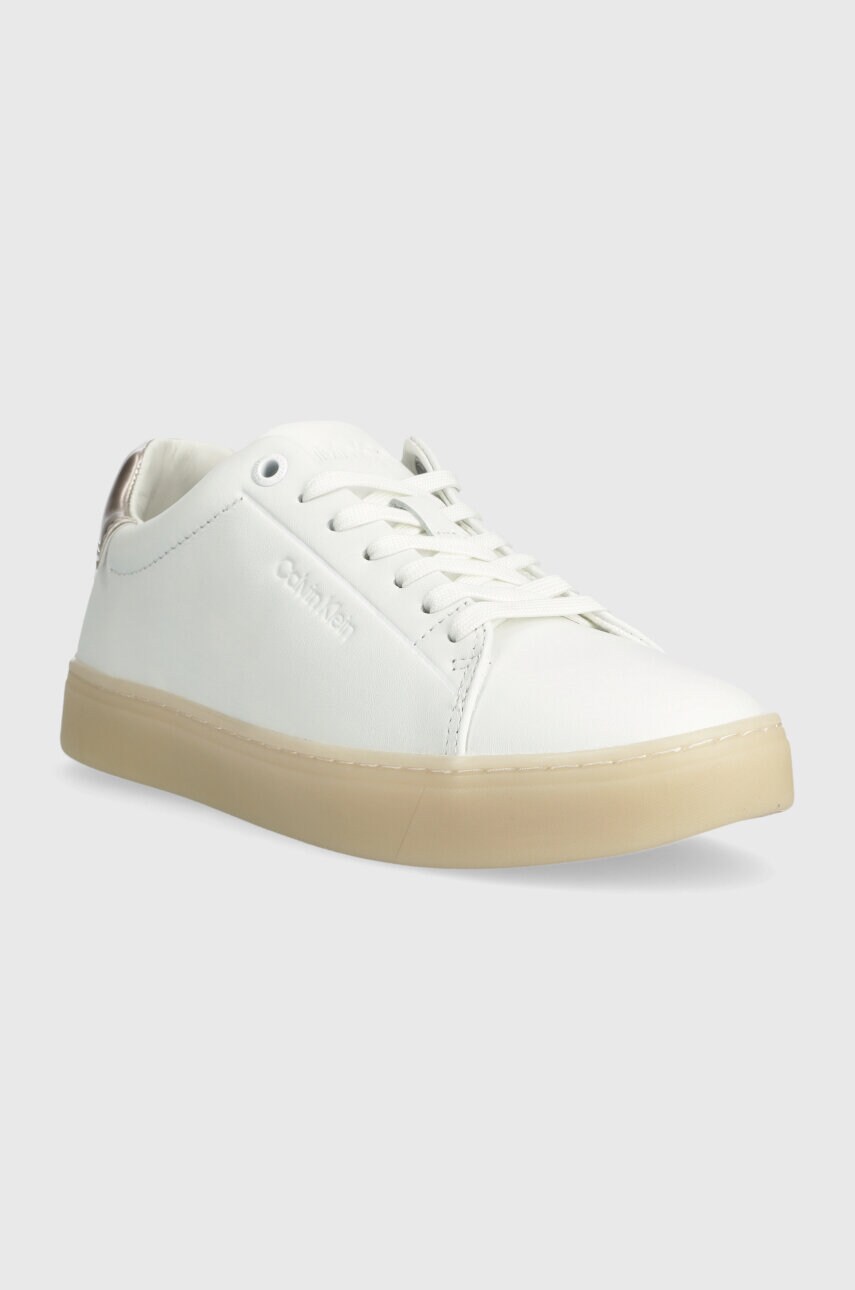 Шкіряні кросівки Calvin Klein CUPSOLE LACE UP PEARL колір білий HW0HW01897