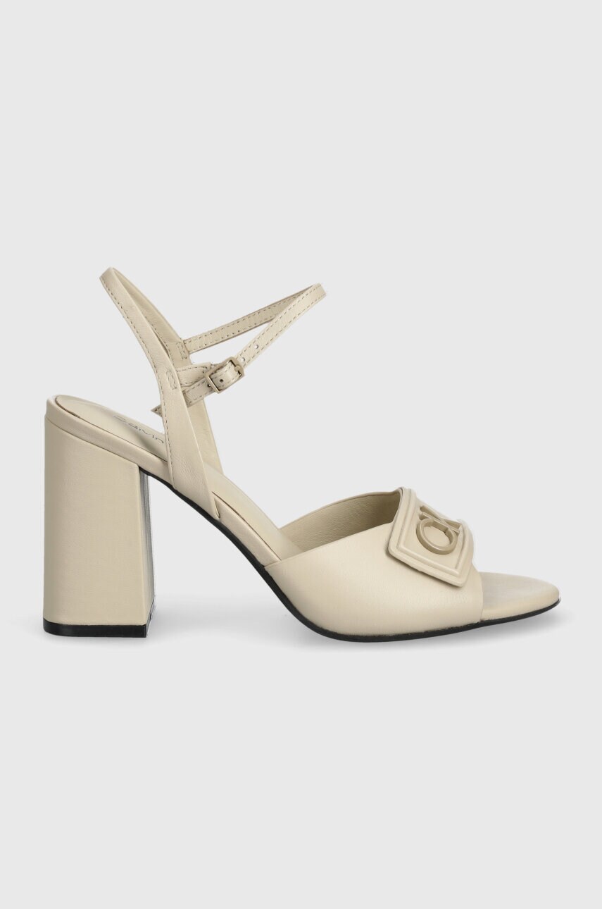 Шкіряні сандалі Calvin Klein HEEL SANDAL 85 RELOCK LTH колір бежевий HW0HW01937