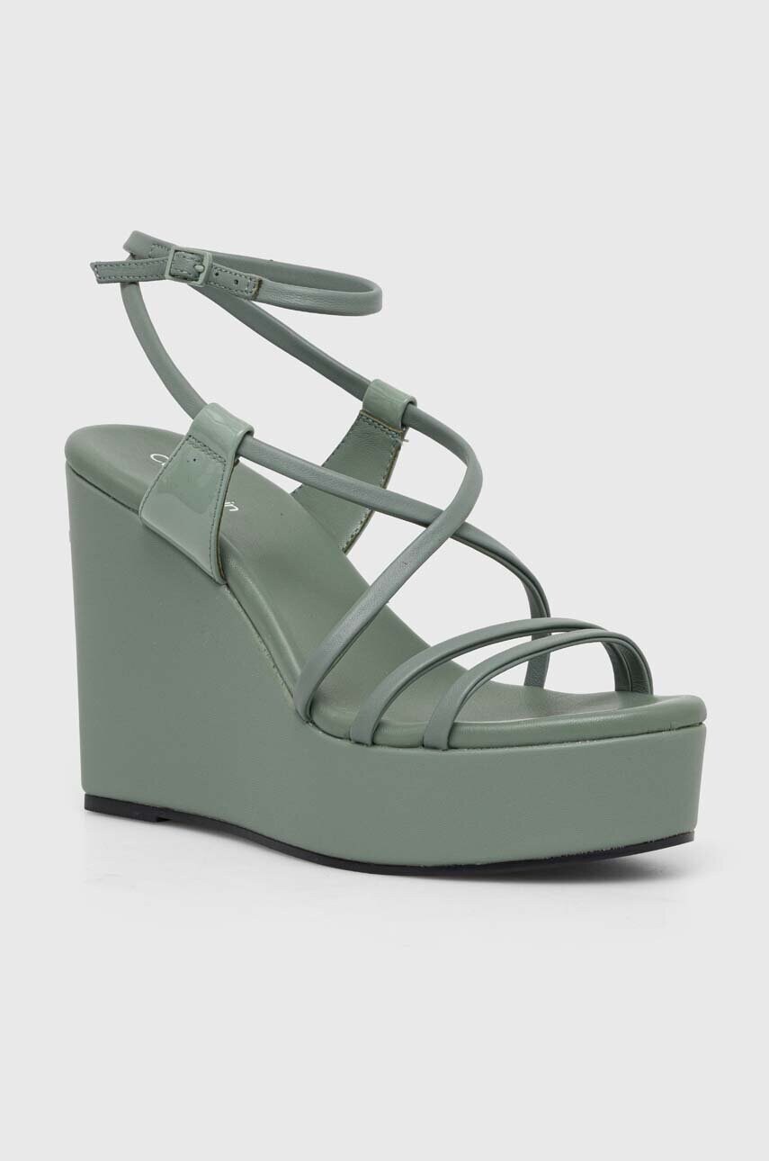 Шкіряні сандалі Calvin Klein WEDGE колір зелений HW0HW01952