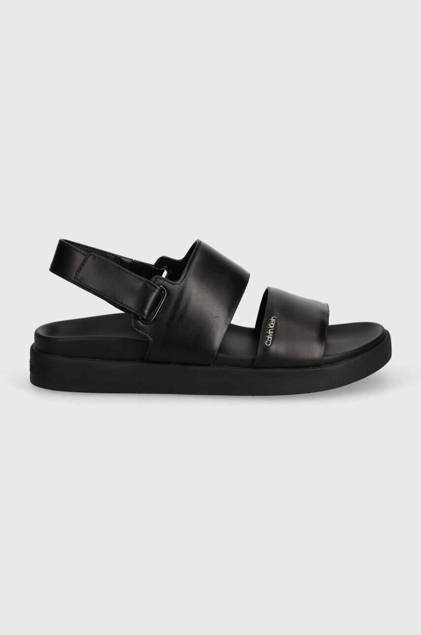 Шкіряні сандалі Calvin Klein FLAT SANDAL CALVIN MTL LTH жіночі колір чорний HW0HW01984