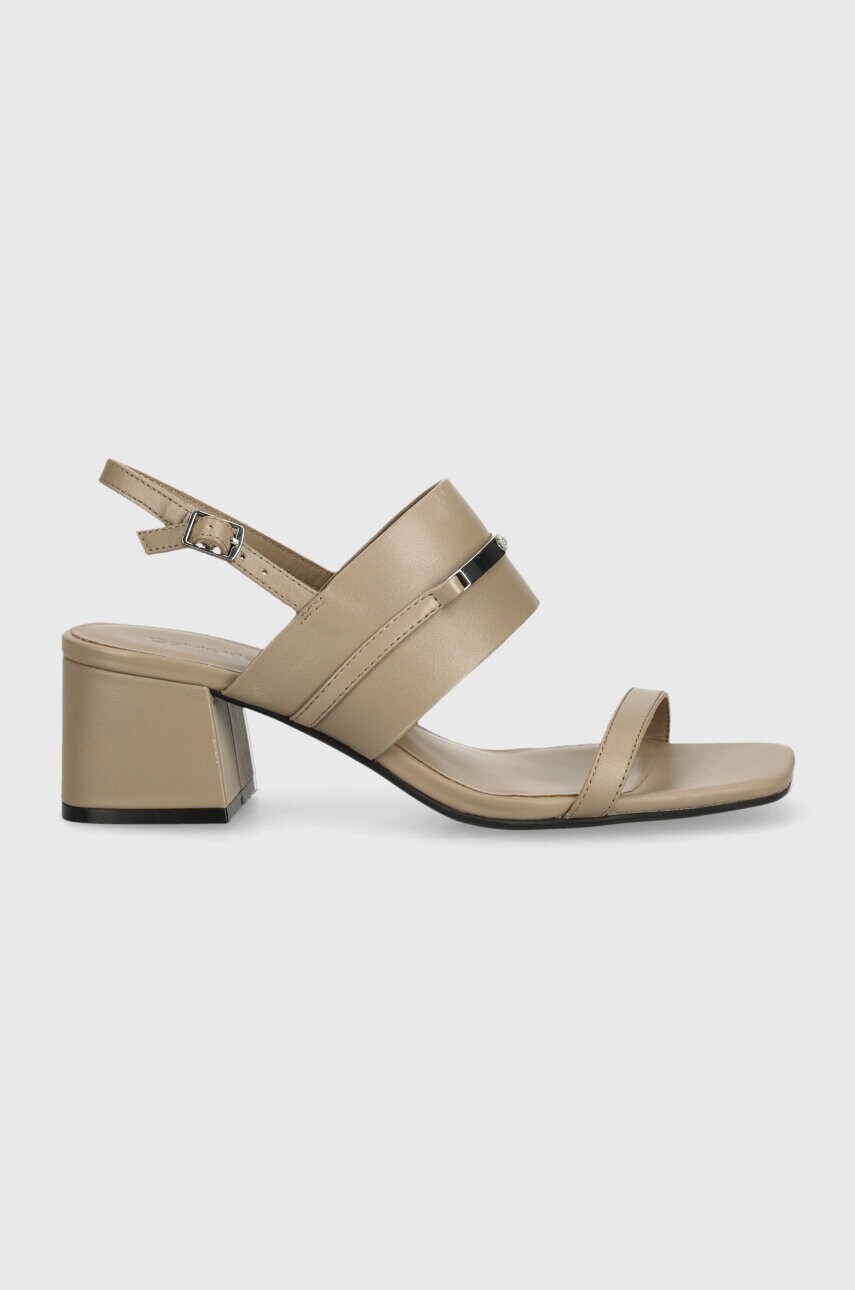 Шкіряні сандалі Calvin Klein HEEL SANDAL 45 MET BAR LTH колір бежевий HW0HW02056