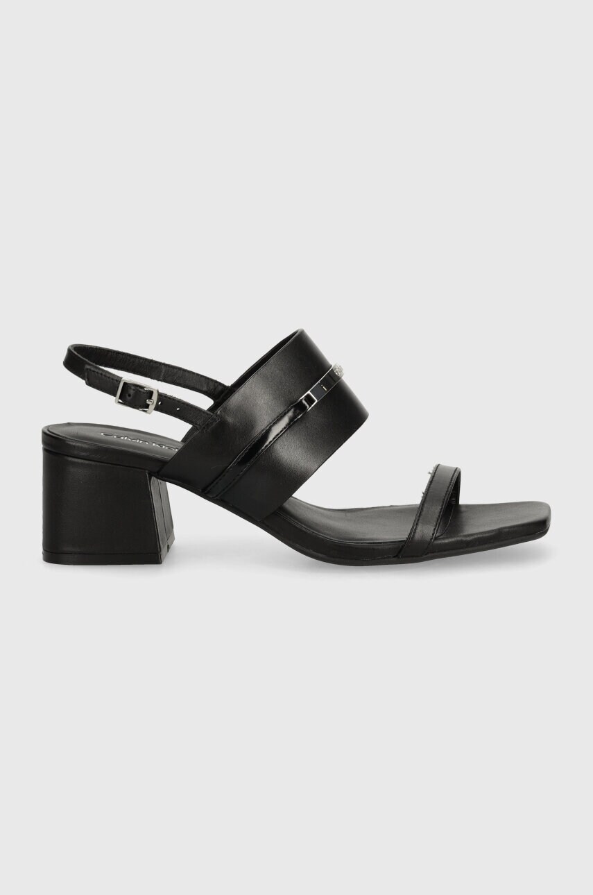 Шкіряні сандалі Calvin Klein HEEL SANDAL 45 MET BAR LTH колір чорний HW0HW02056