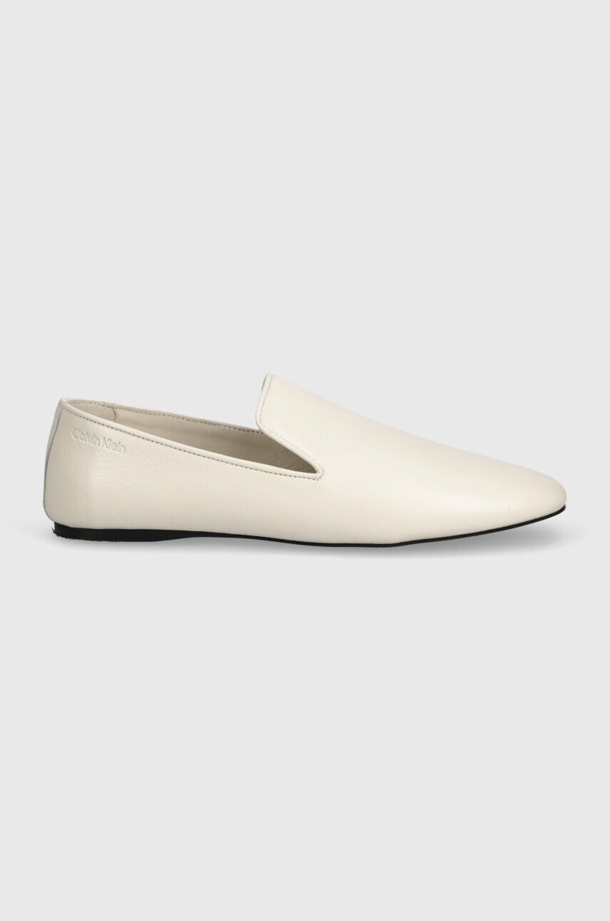 Шкіряні мокасини Calvin Klein LOAFER LEATHER жіночі колір бежевий на плоскому ходу HW0HW02129