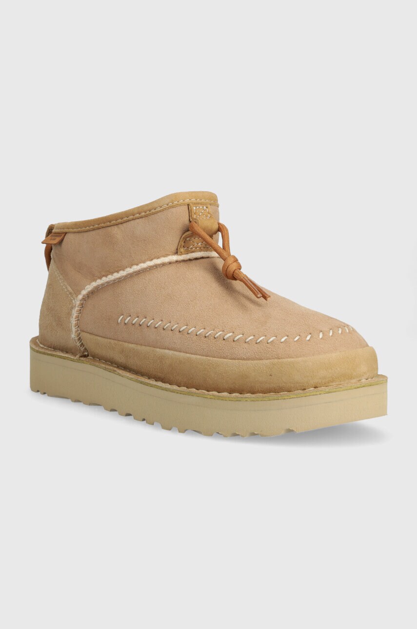 Замшеві чоботи UGG Ultra Mini Crafted Regenerate колір бежевий 1152953