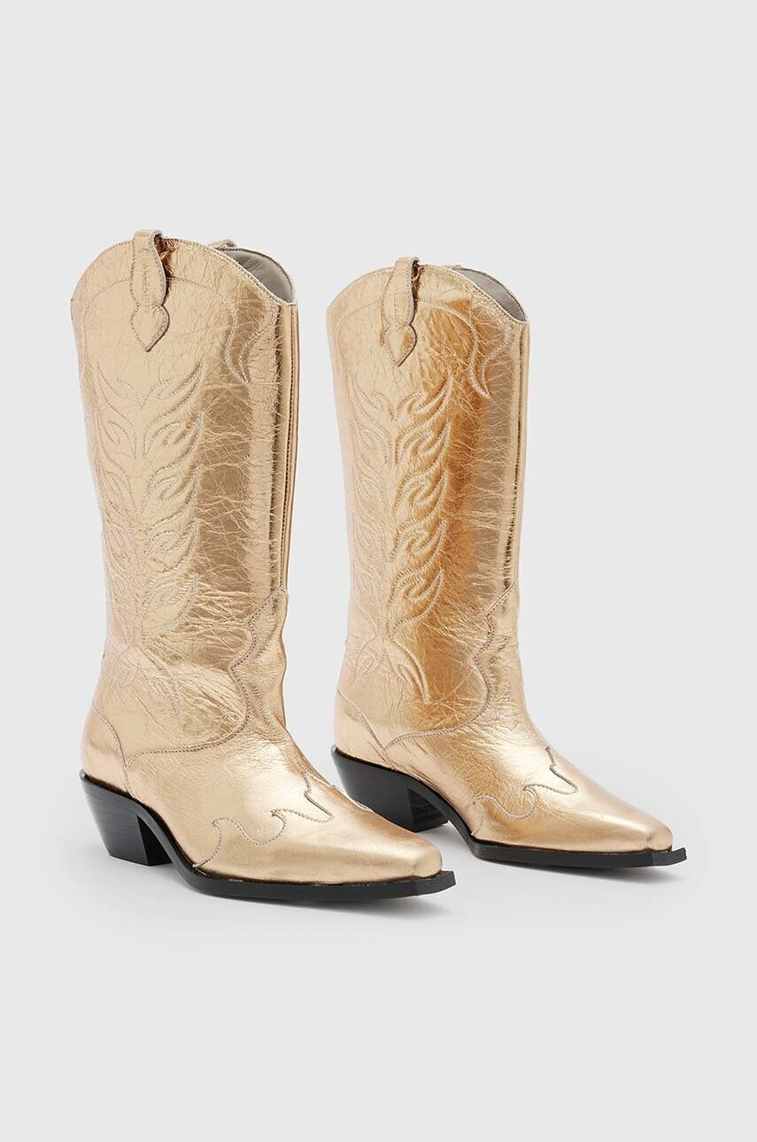 Шкіряні черевики AllSaints Dolly Boot жіночі колір золотий каблук блок WF763Z