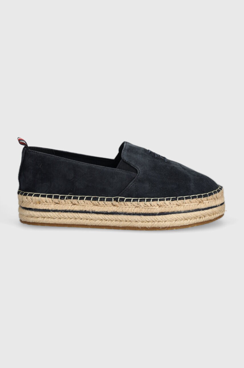 Замшеві еспадрилі Tommy Hilfiger TH EMBROIDERED SUEDE FLATFORM колір синій на платформі FW0FW07695