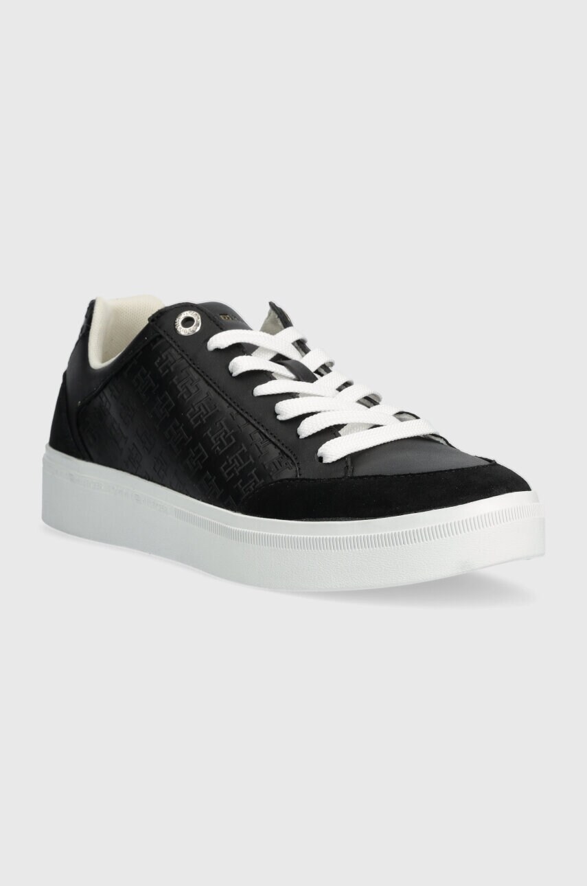 Шкіряні кросівки Tommy Hilfiger COURT SNEAKER MONOGRAM колір чорний FW0FW07812