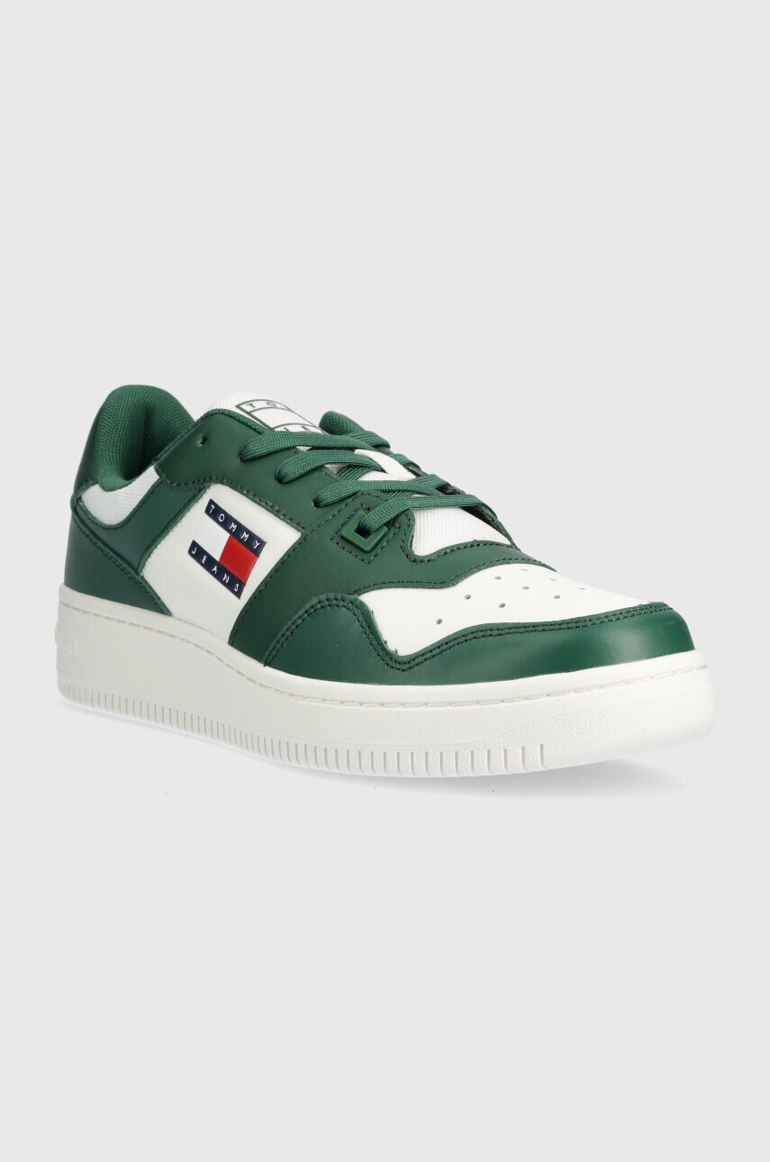 Шкіряні кросівки Tommy Jeans TJM RETRO BASKET ESS колір зелений EM0EM01395