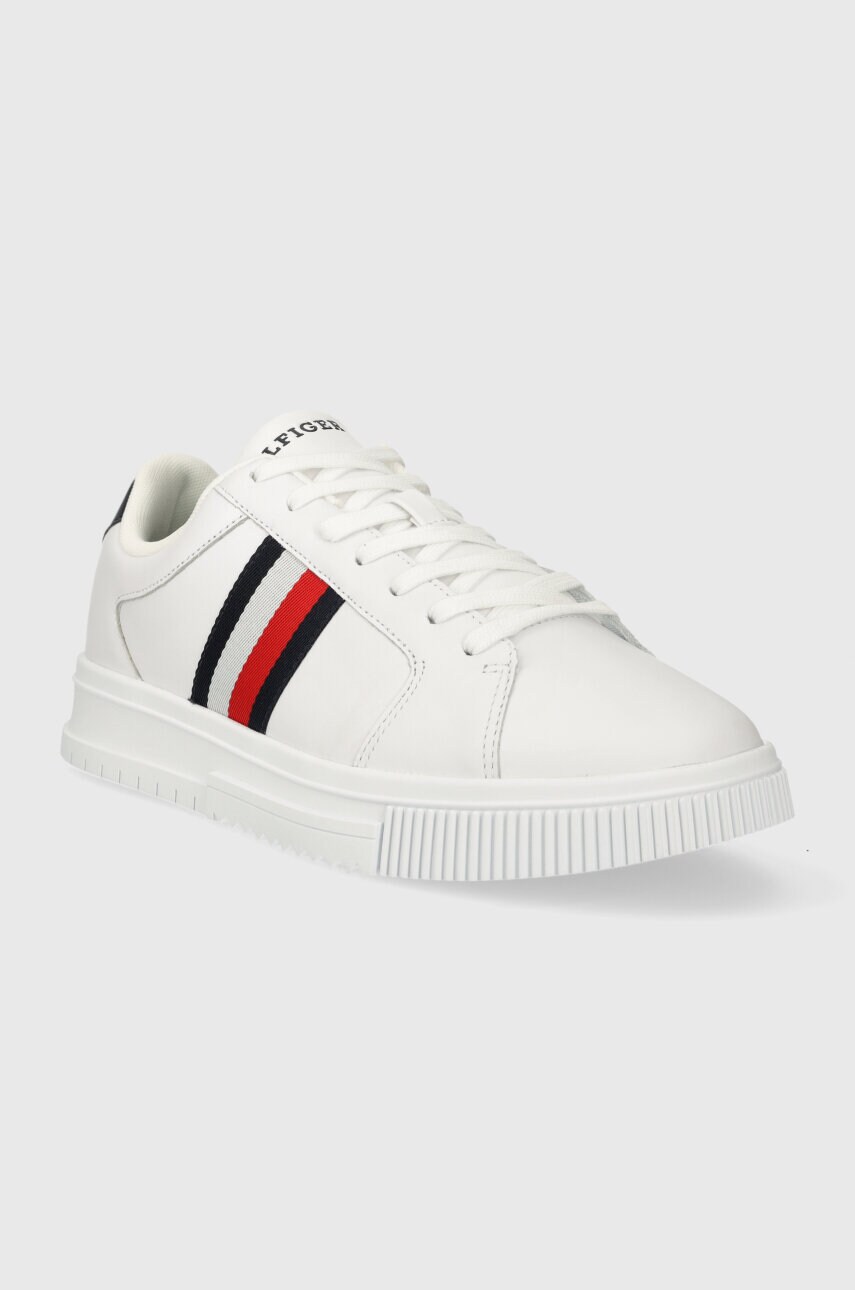 Шкіряні кросівки Tommy Hilfiger SUPERCUP LTH STRIPES ESS колір білий FM0FM04895