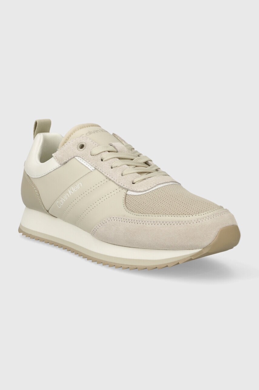 Шкіряні кросівки Calvin Klein LOW TOP LACE UP MIX колір бежевий HM0HM01280