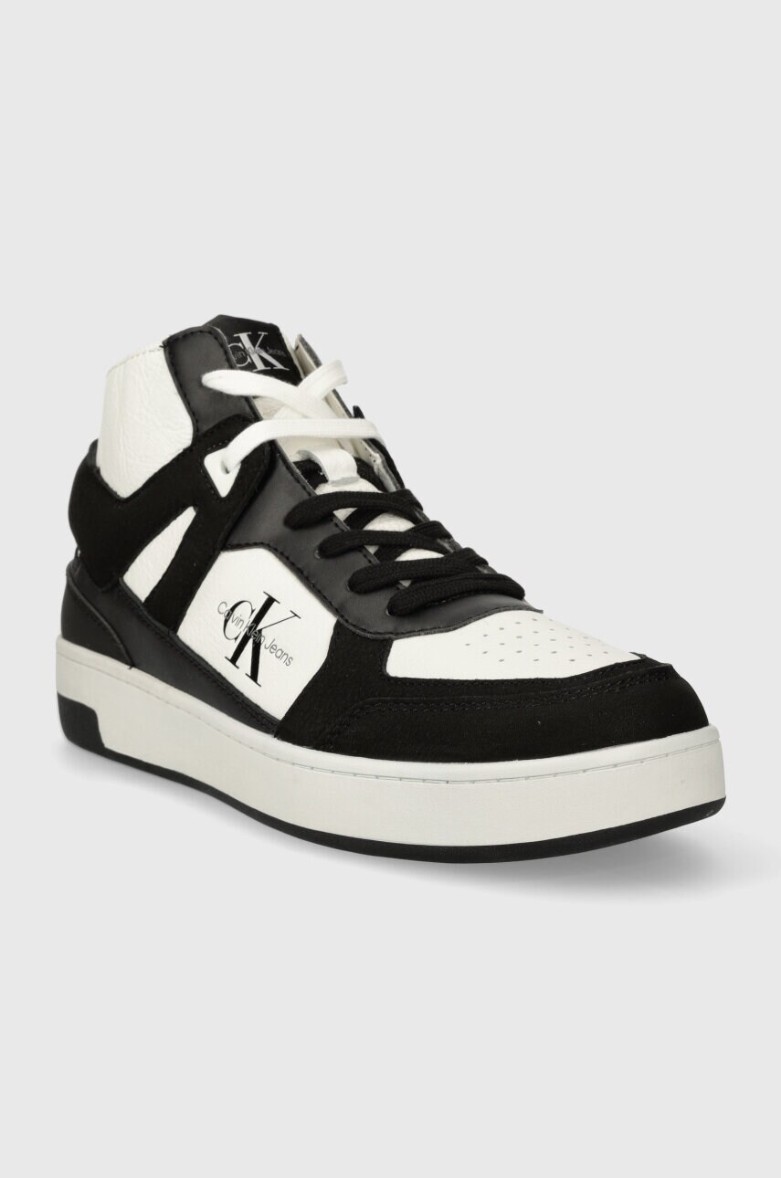 Шкіряні кросівки Calvin Klein Jeans BASKET CUPSOLE MID LTH ML FAD колір чорний YM0YM00883