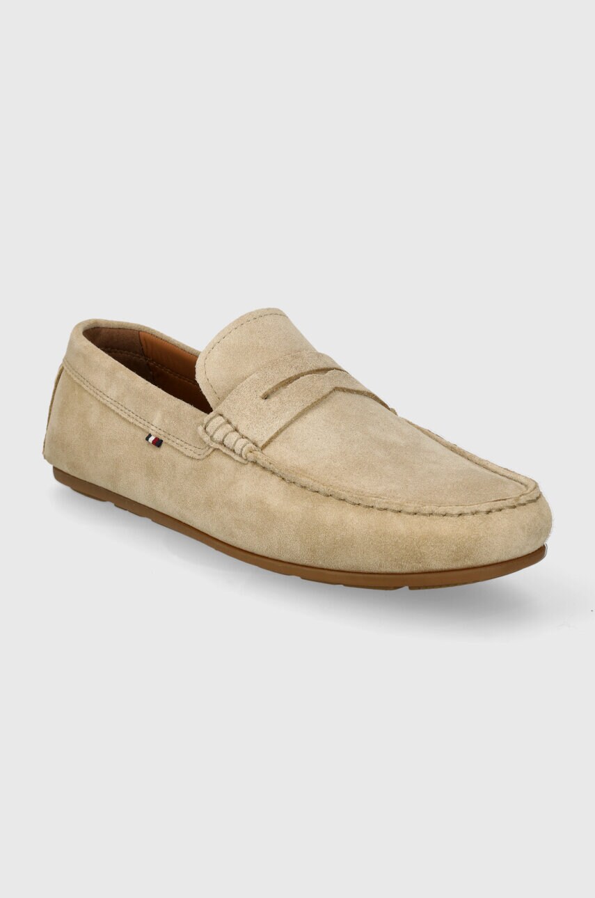 Замшеві мокасини Tommy Hilfiger CASUAL SUEDE DRIVER чоловічі колір бежевий FM0FM04998