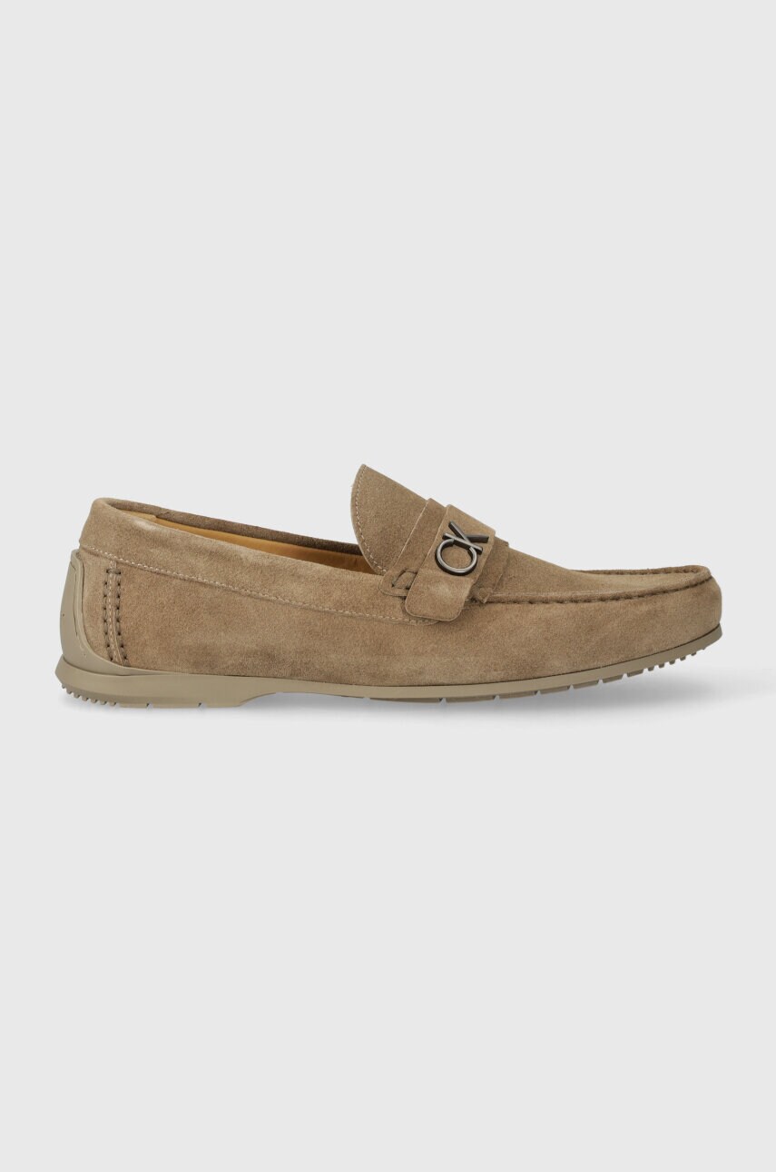 Замшеві мокасини Calvin Klein DRIVING SHOE BOLD LOGO чоловічі колір бежевий HM0HM01448